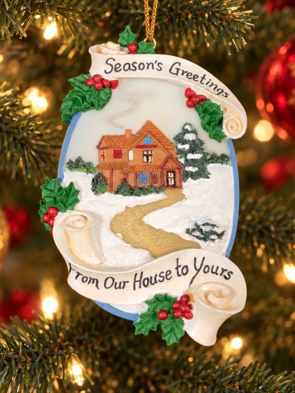 Regal Greetings From Our House to Yours Christmas Ornament